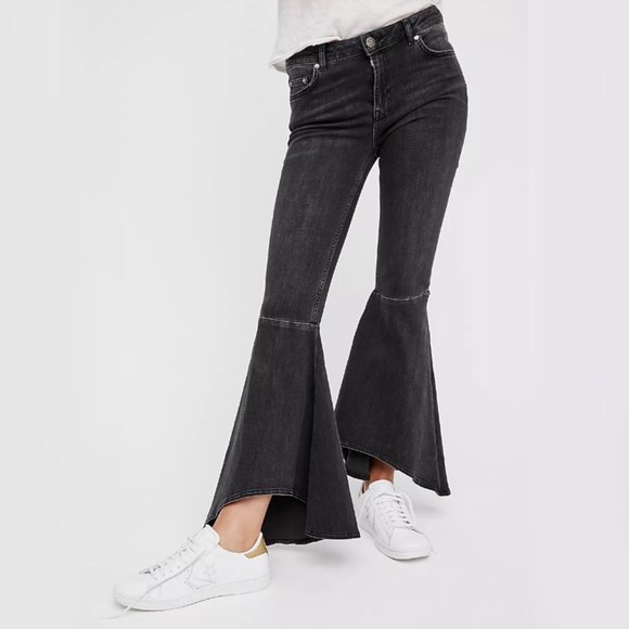 Free People | Jeans | New Free People Washed Black Ruffle Denim Flare ...